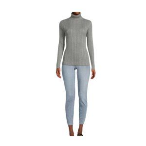 Time and Tru Turtleneck Sweater Womens Ribbed Gray Soft Winter Neutral